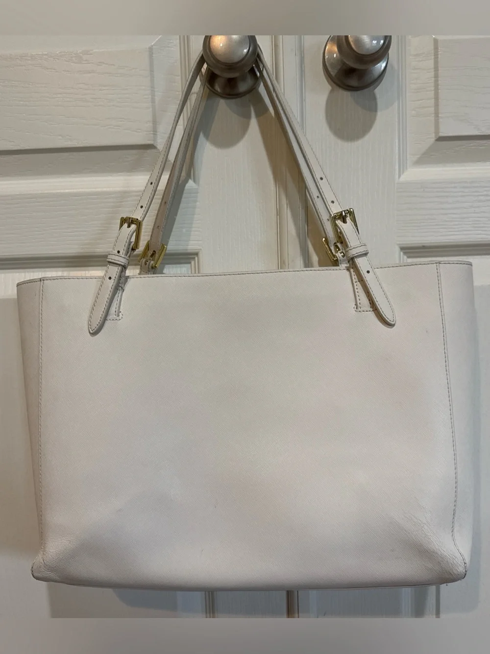 Tory Burch White Leather Saffiano Leather Tote Bag